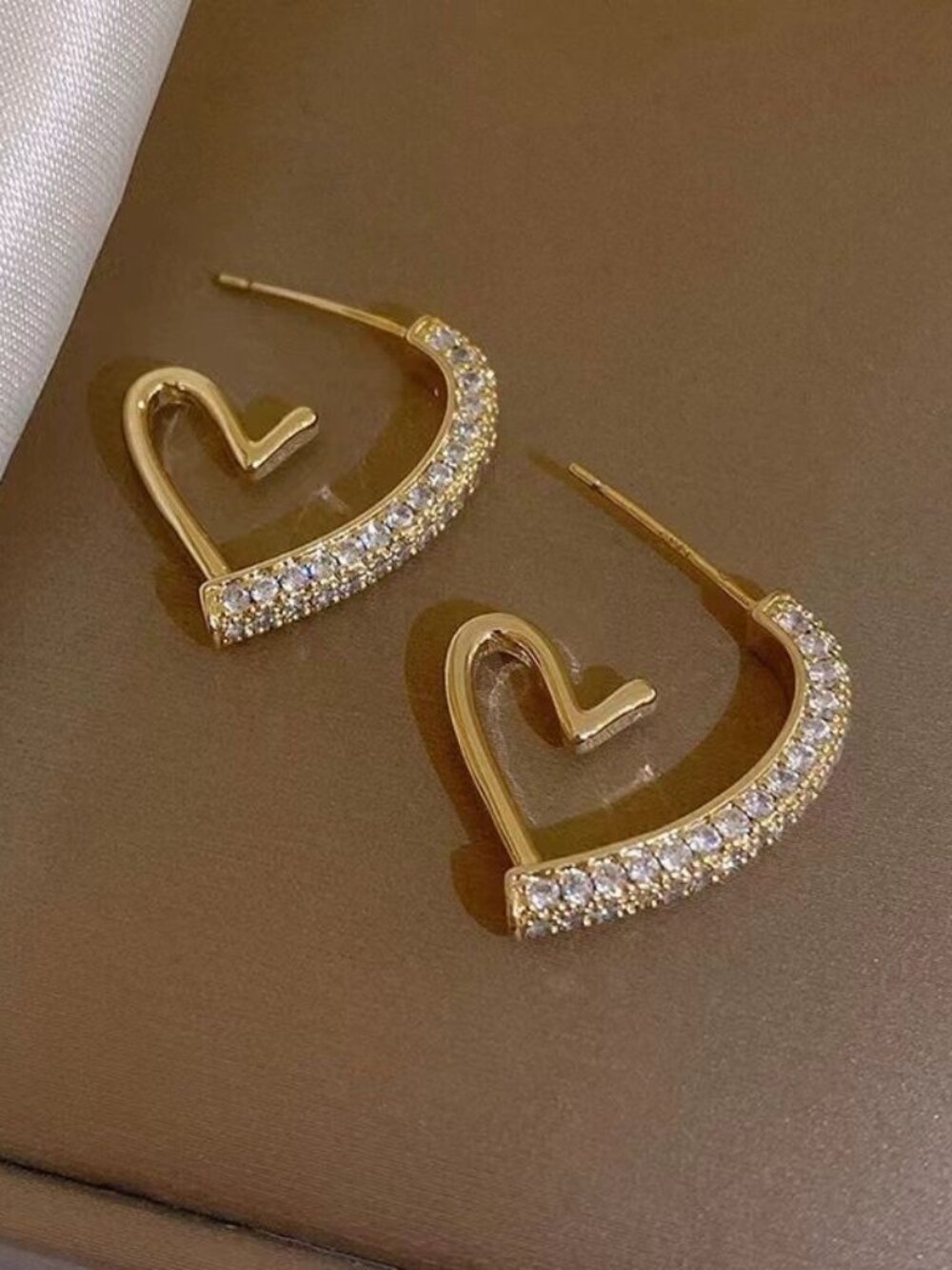 SAINT LAURENT Gold-Tone Pavé Heart Outline Earrings